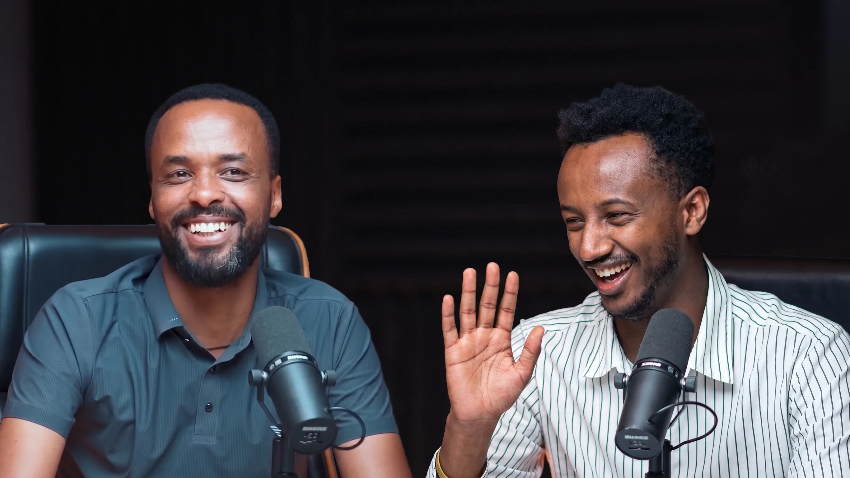 Kenean and Tigabu recording at the studio